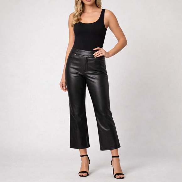 Michael Kors Pants - Y2K Michael Kors Black Faux Leather Lined Pants Womens Large Crop Kick Flare